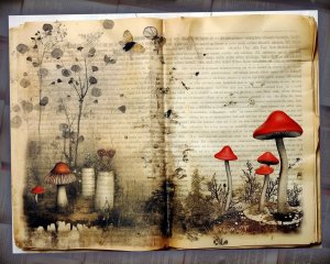 16 papers | Vintage Mushroom Scrapbooking Paper Kit | Watercolor Style with Old Photographs | Tim Holtz Inspired | Perfect for Junk Journals