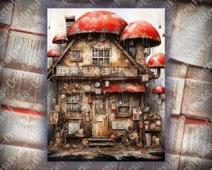 Watercolor Journal Background Paper with Old Photographs, Mushrooms, and Toadstools - Tim Holtz Style, Perfect for Invitations