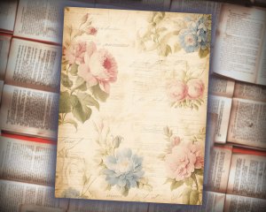 17 Papers | Vintage Rose Ephemera Scrapbooking Kit, Pastel Printable Papers for Junk Journal, Shabby Chic Victorian Love Letter Design