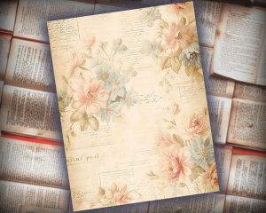 17 Papers | Vintage Rose Ephemera Scrapbooking Kit, Pastel Printable Papers for Junk Journal, Shabby Chic Victorian Love Letter Design