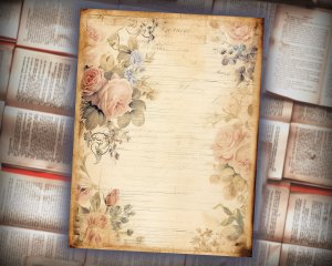 17 Papers | Vintage Rose Ephemera Scrapbooking Kit, Pastel Printable Papers for Junk Journal, Shabby Chic Victorian Love Letter Design