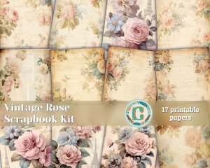 17 Papers | Vintage Rose Ephemera Scrapbooking Kit, Pastel Printable Papers for Junk Journal, Shabby Chic Victorian Love Letter Design