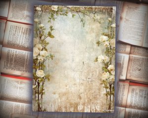 16 papers | Vintage Rustic Shabby Chic Scrapbooking Paper, Wedding Elements Border, Small White Roses, Arch Design, Stamperia Inspired