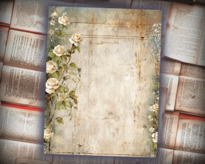 16 papers | Vintage Rustic Shabby Chic Scrapbooking Paper, Wedding Elements Border, Small White Roses, Arch Design, Stamperia Inspired