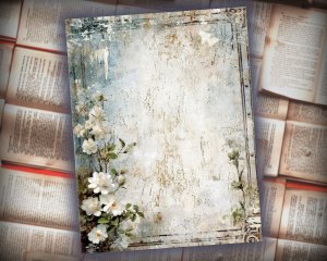 16 papers | Vintage Rustic Shabby Chic Scrapbooking Paper, Wedding Elements Border, Small White Roses, Arch Design, Stamperia Inspired