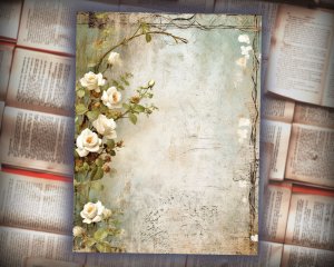 16 papers | Vintage Rustic Shabby Chic Scrapbooking Paper, Wedding Elements Border, Small White Roses, Arch Design, Stamperia Inspired