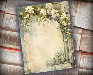 16 papers | Vintage Rustic Shabby Chic Scrapbooking Paper, Wedding Elements Border, Small White Roses, Arch Design, Stamperia Inspired