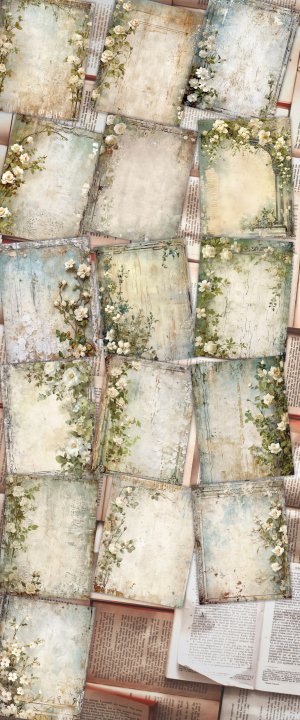 16 papers | Vintage Rustic Shabby Chic Scrapbooking Paper, Wedding Elements Border, Small White Roses, Arch Design, Stamperia Inspired