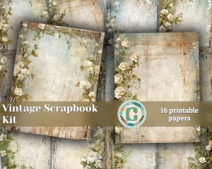 16 papers | Vintage Rustic Shabby Chic Scrapbooking Paper, Wedding Elements Border, Small White Roses, Arch Design, Stamperia Inspired