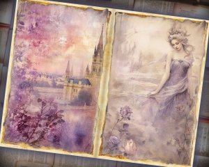 26 Papers | Vintage Nostalgiacore Crown Scrapbooking Kit, Romantic Fairy Tale Printable Paper, Soft Pastel Junk Journal Pages