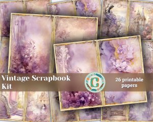 26 Papers | Vintage Nostalgiacore Crown Scrapbooking Kit, Romantic Fairy Tale Printable Paper, Soft Pastel Junk Journal Pages