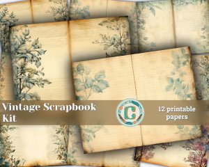 12 papers | Vintage Scrapbooking Papers | Light Blue & Green Tones | Watercolor Style Backgrounds | Perfect for Junk Journals & Invitations