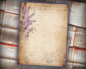 16 papers | Vintage Parchment Lilac Bronze Scrapbooking Papers, Delicate Purple Orchid Blooms Design, Shabby Chic Botanical Ephemera