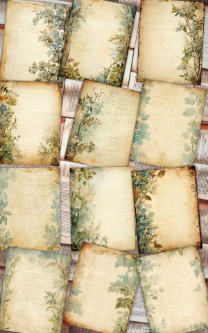 12 papers | Vintage Paper Sheet with Light Blue and Green Tones | Watercolor Style Background | Perfect for Scrapbooking, Junk Journals