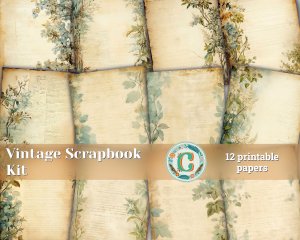 12 papers | Vintage Paper Sheet with Light Blue and Green Tones | Watercolor Style Background | Perfect for Scrapbooking, Junk Journals