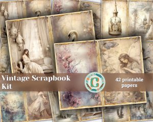 42 Papers | Vintage Shabby Chic Scrapbooking Kit, Printable Junk Journal Pages, Shabby Papers for Invitations and Designs, Journaling Kit