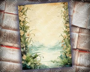 23 papers | Vintage Scrapbooking Kit | Printable Pages | Shabby Chic Journaling Kit | Ocean Vibes Leaves | Watercolor Style Background