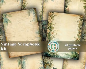 23 papers | Vintage Scrapbooking Kit | Printable Pages | Shabby Chic Journaling Kit | Ocean Vibes Leaves | Watercolor Style Background