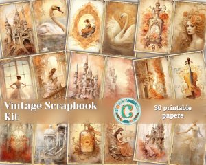 30 Papers | Vintage Shabby Chic Scrapbooking Kit, Printable Pages for Junk Journal, Invitation Design, Shabby Papers for Journaling Kit