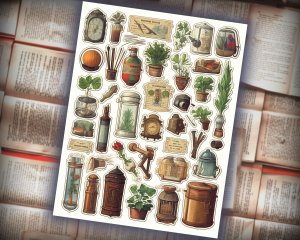 12 papers | Vintage Inspired Handbook Stickers Scrapbooking Kit, Detailed Shabby Chic Junk Journal Printable Papers, Journaling Ephemera