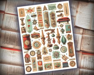 12 papers | Vintage Inspired Handbook Stickers Scrapbooking Kit, Detailed Shabby Chic Junk Journal Printable Papers, Journaling Ephemera