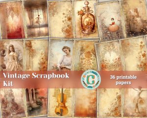 36 Papers | Vintage Shabby Chic Scrapbooking Kit, Junk Journal Printable Pages, Invitation Design Elements, Shabby Paper Journaling Kit