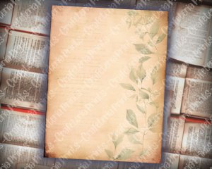 12 papers | Vintage Pink and Green Scrapbooking Kit with Watercolor Background and Vintage Brown Edges | Perfect for Junk Journals