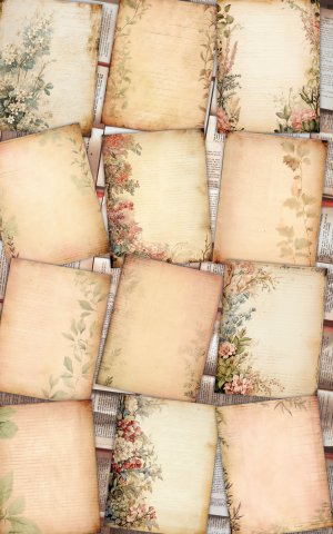 12 papers | Vintage Pink and Green Scrapbooking Kit with Watercolor Background and Vintage Brown Edges | Perfect for Junk Journals