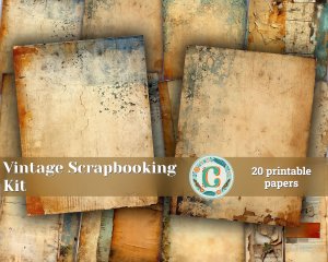 20 papers | Vintage Scrapbooking Paper Collection, Shabby Chic Junk Journal Kit, Distressed Antique Colors, Printable Pages for Journaling