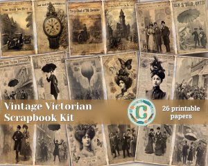 26 Papers | Vintage Victorian Newspaper Front Page Printable Paper, Junk Journal Kit, Scrapbooking Supplies, Shabby Chic Journaling Set