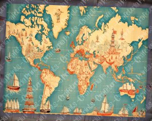 12 papers | Vintage Retro World Map Scrapbooking Papers | Shabby Chic Ephemera and Intricate Illustrations | Perfect for Junk Journals