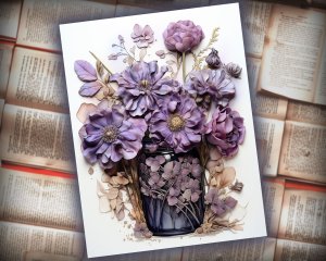 12 papers | Violets Themed Scrapbooking Kit - Intricate Junk Journal Background, Fairy Tale Watercolor Illustration, Shabby Chic Ephemera