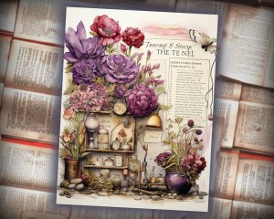 12 papers | Violets Themed Scrapbooking Kit - Intricate Junk Journal Background, Fairy Tale Watercolor Illustration, Shabby Chic Ephemera