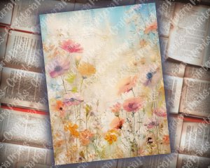 18 pages of painted wildflowers background in vivid colors, shabby chic ephemera for scrapbooking. Perfect for invitations, digital planners