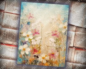 18 pages of painted wildflowers background in vivid colors, shabby chic ephemera for scrapbooking. Perfect for invitations, digital planners