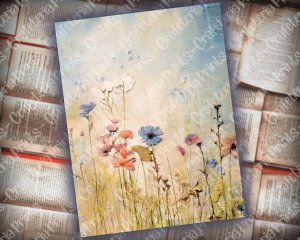 18 pages of painted wildflowers background in vivid colors, shabby chic ephemera for scrapbooking. Perfect for invitations, digital planners