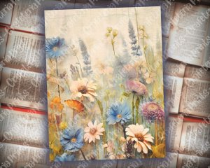 18 pages of painted wildflowers background in vivid colors, shabby chic ephemera for scrapbooking. Perfect for invitations, digital planners