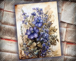 Beautiful Watercolor Vintage Junk Journal Single Page with Bluebells | Printable Template Paper for Invitations, Digital Planners