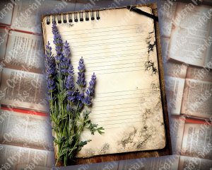 Beautiful Watercolor Vintage Junk Journal Single Page with Bluebells | Printable Template Paper for Invitations, Digital Planners