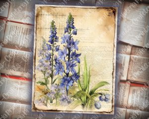 Beautiful Watercolor Vintage Junk Journal Single Page with Bluebells | Printable Template Paper for Invitations, Digital Planners