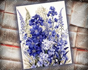 Beautiful Watercolor Vintage Junk Journal Single Page with Bluebells | Printable Template Paper for Invitations, Digital Planners