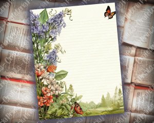 Beautiful Watercolor Vintage Junk Journal Single Page with Bluebells | Printable Template Paper for Invitations, Digital Planners