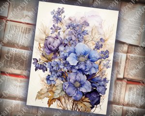 Beautiful Watercolor Vintage Junk Journal Single Page with Bluebells | Printable Template Paper for Invitations, Digital Planners