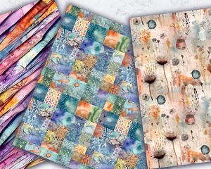 Watercolor Junk Journal Digital Texture Paper with Seamless Illustrations - High Quality Digital Pattern Paper for Crafts, Scrapbooking