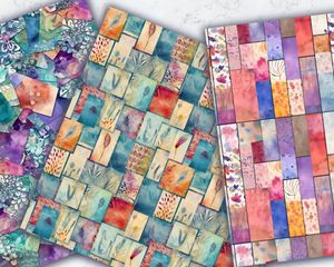 Watercolor Junk Journal Digital Texture Paper with Seamless Illustrations - High Quality Digital Pattern Paper for Crafts, Scrapbooking