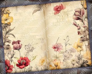 Watercolor Illustration Lined Paper Tulips Floral Theme Clipart, Vintage Flowers Wallpaper for Junk Journal, High Quality Ephemera