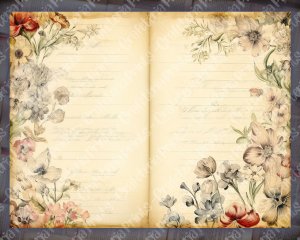 Watercolor Illustration Lined Paper Tulips Floral Theme Clipart, Vintage Flowers Wallpaper for Junk Journal, High Quality Ephemera