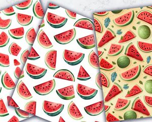 Watermelon Slices Clipart Digital Pattern Paper | Cute Doodle Style | Seamless Texture | Watercolor Illustration | Big Elements