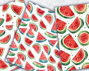 Watermelon Slices Clipart Digital Pattern Paper | Cute Doodle Style | Seamless Texture | Watercolor Illustration | Big Elements