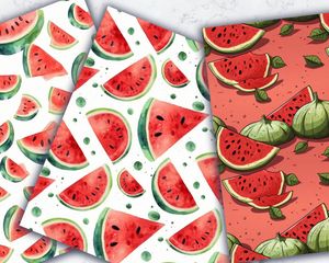 Watermelon Slices Clipart Digital Pattern Paper | Cute Doodle Style | Seamless Texture | Watercolor Illustration | Big Elements